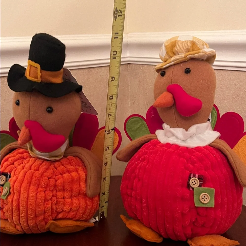 Set of two 11” Harvest Pumpkin Sitting Turkeys –Thanksgiving Décor